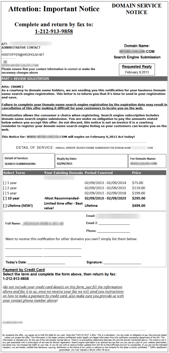 Domain Service Notice