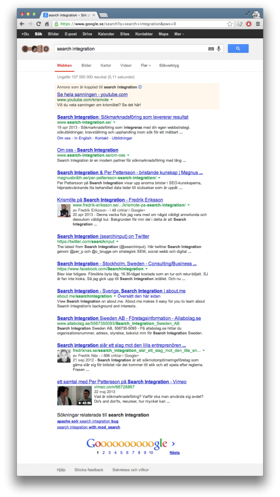 Search Integration sökresultat 2013-07-30